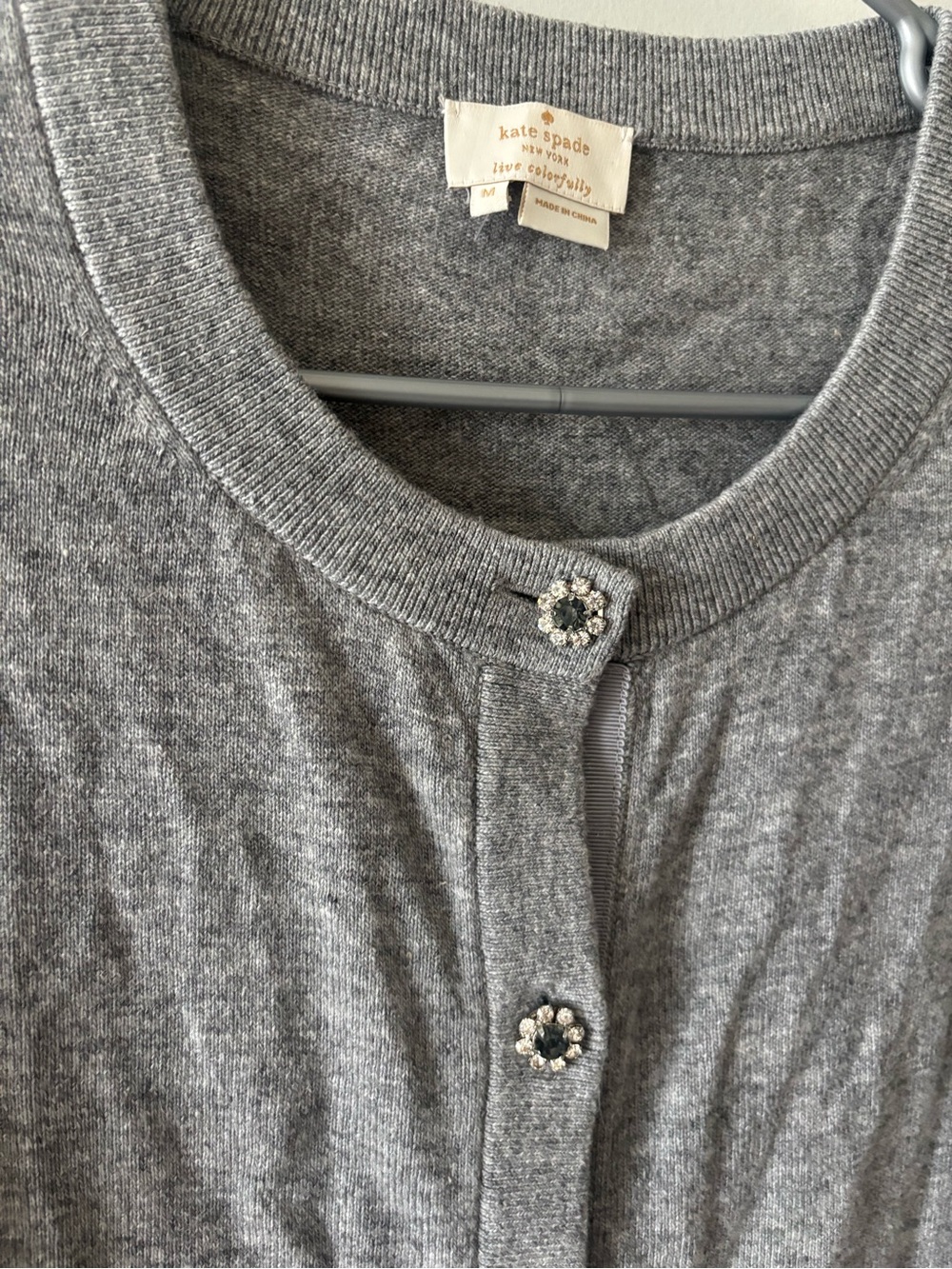 Kate Spade New York Gray Wool & Cashmere Jeweled Button Cardigan Size M - Picture 3 of 11
